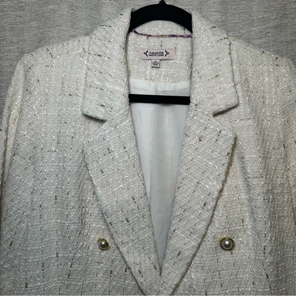 Nanette Lepore Cream Textured Tweed Statement Blazer | Coquette Coastal Grandma - Picture 14 of 16